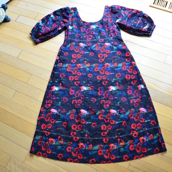 Rachel Comey x Target Maxi Dress Kodak Red Floral Puff Sleeves Size 8 - Picture 10 of 12
